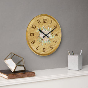 Elegant Golden Wall Clock With Flowers