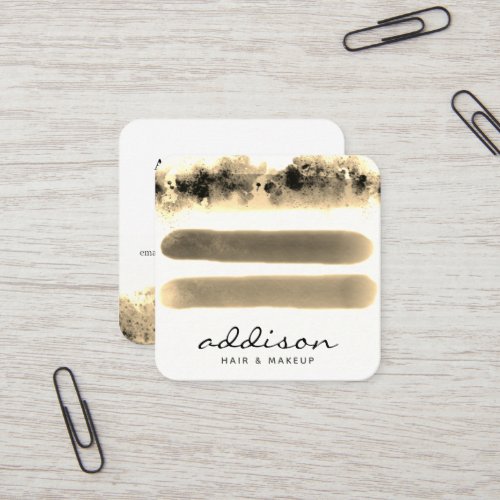 Elegant Golden Watercolor Strokes Signature Square Business Card