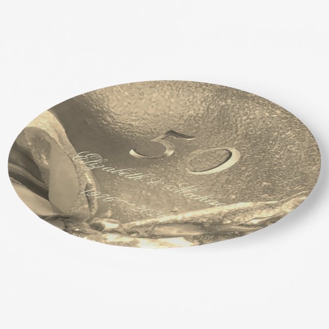 Elegant Golden Wedding 50th Anniversary Party Paper Plates (Angled)