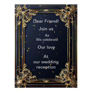Elegant Golden wedding invitation frame Poster
