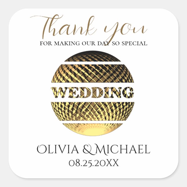Elegant Golden Wedding thank you  Sticker (Front)