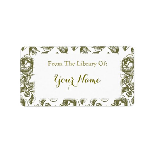 Elegant Golden White Rose Etching Bookplate Label