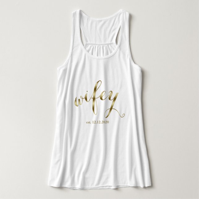 Elegant Golden "wifey" script Honeymoon Tank Top (Design Front)