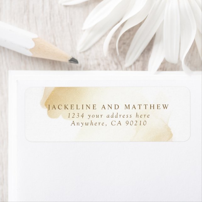 Elegant Golden Yellow Brush Strokes Address Label (Insitu)