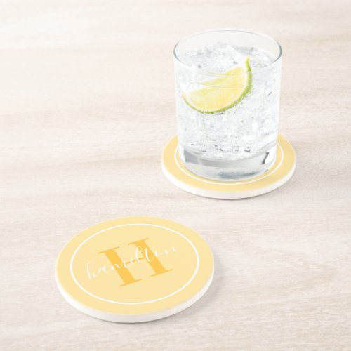 Elegant Golden Yellow Custom Monogram Initial Coaster