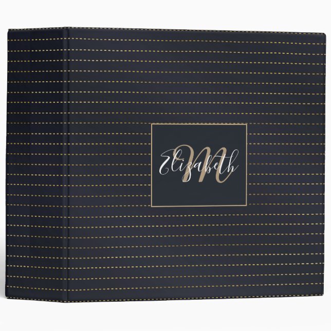 Elegant Golden Yellow Dashed Stripes Bluish Gray 3 Ring Binder (Front/Spine)