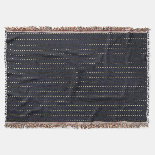 Elegant Golden Yellow Dashed Stripes Bluish Gray Throw Blanket (Front)