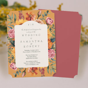 Elegant Golden Yellow Fall Floral Border Wedding Invitation