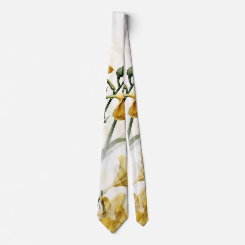 Elegant Golden Yellow Lilies Floral Watercolor Neck Tie