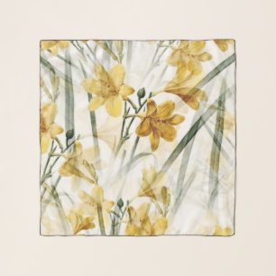 Elegant Golden Yellow Lilies Floral Watercolor Scarf