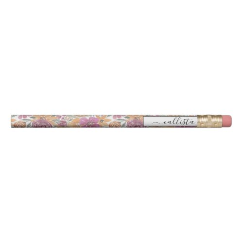 Elegant Golden Yellow Pink Floral Watercolor Pencil