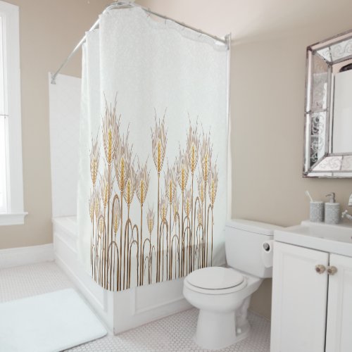 Elegant Golden Yellow Stalks of Wheat Cream Shower Curtain