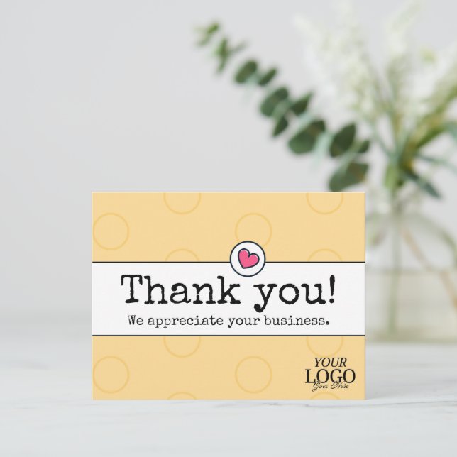 Elegant Golden Yellow W/ Heart Business Thank You Postcard (Standing Front)