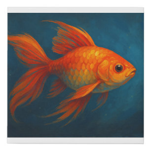 Elegant Goldfish in Blue – Semi-Realistic Aquatic Faux Canvas Print