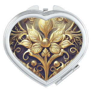Elegant Goldwork Heart Shaped Compact Mirror