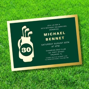 Elegant Golf 30th Birthday Gold Foil Invitation