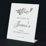 Elegant Golf 30th Birthday Party Welcome Pedestal Sign<br><div class="desc">Welcome your guests with this elegant tabletop pedestal sign. The top of is decorated with golf accessories - a golf club, golf ball, hat and gloves. The watercolor design creates a traditional and classic aesthetic. Perfect for a birthday bash at the club or a backyard BBQ. All of the text...</div>