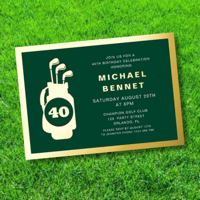 Elegant Golf 40th Birthday Gold Foil Invitation (Elegant Golf 40th Birthday Gold Foil Invitation)