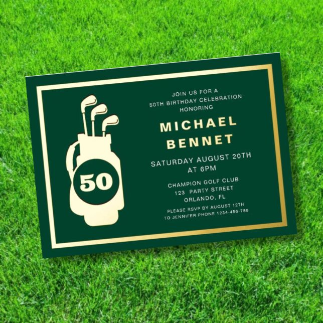 Elegant Golf 50th Birthday Gold Foil Invitation (Elegant Golf 50th Birthday Gold Foil Invitation)