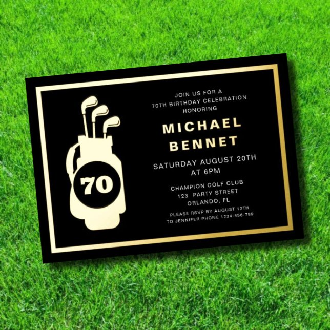 Elegant Golf 70th Birthday Foil Invitation (Creator Uploaded)