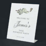 Elegant Golf 70th Birthday Party Welcome Pedestal Sign<br><div class="desc">Welcome your guests with this elegant tabletop pedestal sign. The top of is decorated with golf accessories - a golf club, golf ball, hat and gloves. The watercolor design creates a traditional and classic aesthetic. Perfect for a birthday bash at the club or a backyard BBQ. All of the text...</div>