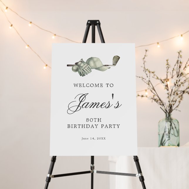 Elegant Golf 80th Birthday Party Welcome Foam Board (In Situ (Stand))