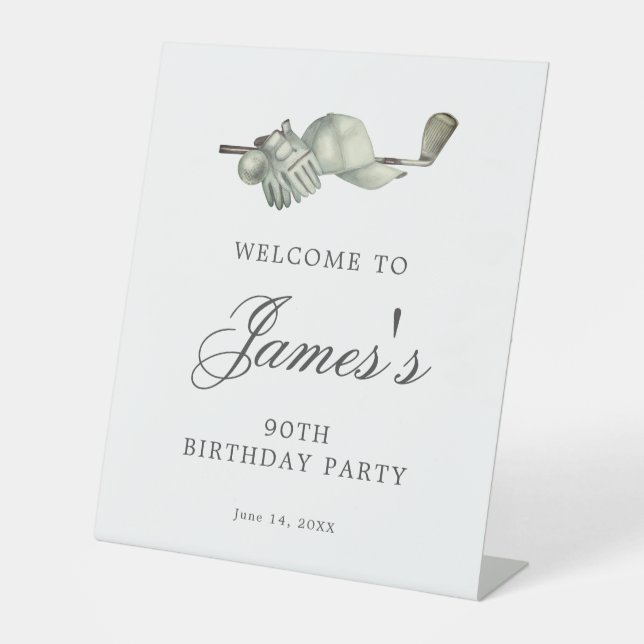 Elegant Golf 90th Birthday Party Welcome Pedestal Sign (Front)