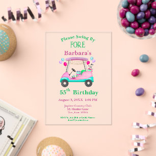 Elegant Golf Cart Ready For Women's 55th Birthday Acrylic Invitations