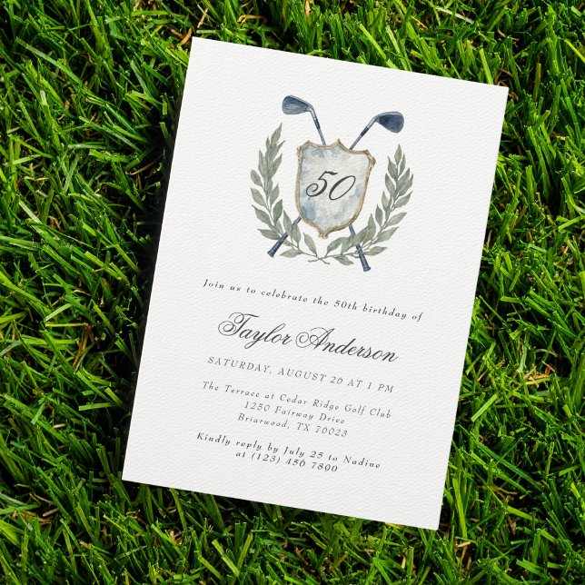 Elegant Golf Crest 50th Birthday Party Golfing Invitation (Creator Uploaded)