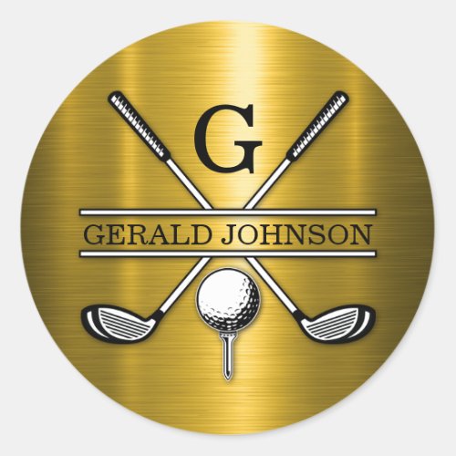 Elegant Golf Monogr Classic Round Sticker