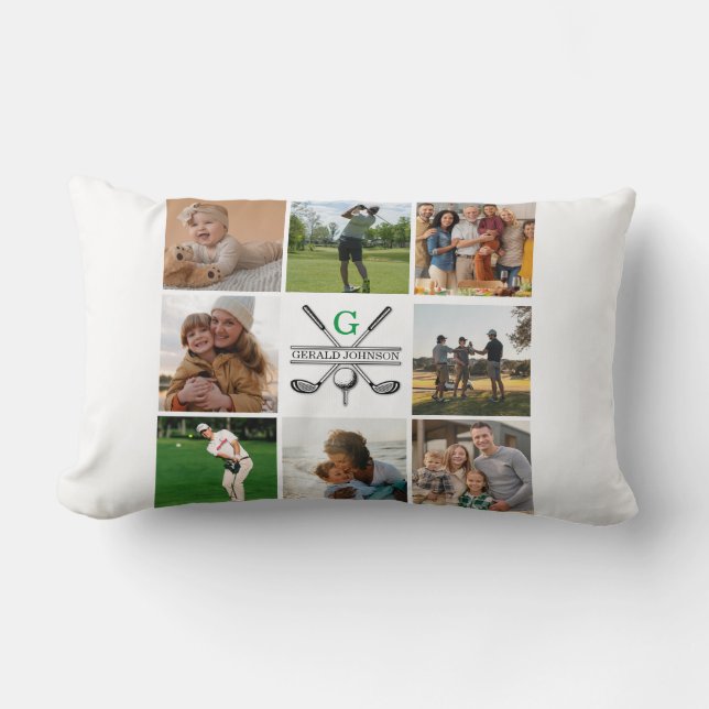 Elegant Golf Monogram Collage Design Throw Pillow (Front)