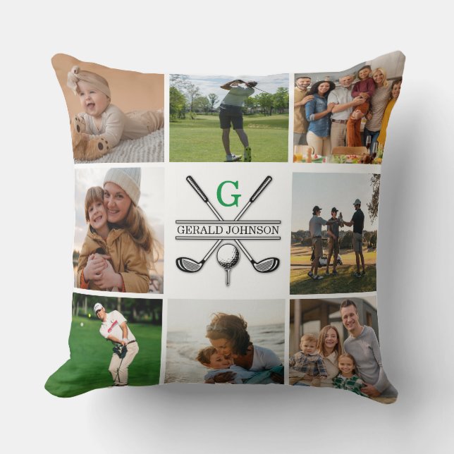 Elegant Golf Monogram Collage Design Throw Pillow (Front)