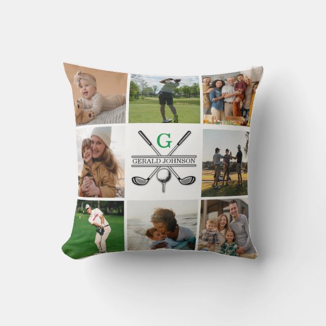 Elegant Golf Monogram Collage Design Throw Pillow (Front)