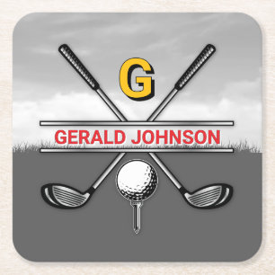 Elegant Golf Monogram Design Can Cooler Square Paper Coaster