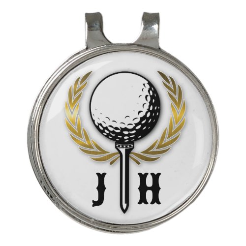 Elegant Golf Monogram Design with Gold Wreath Golf Hat Clip