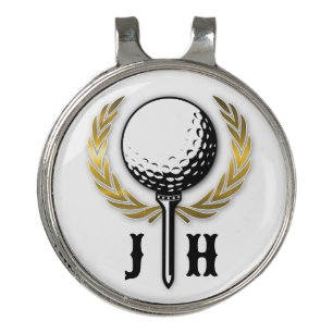 Elegant Golf Monogram Design with Gold Wreath Hat Clip