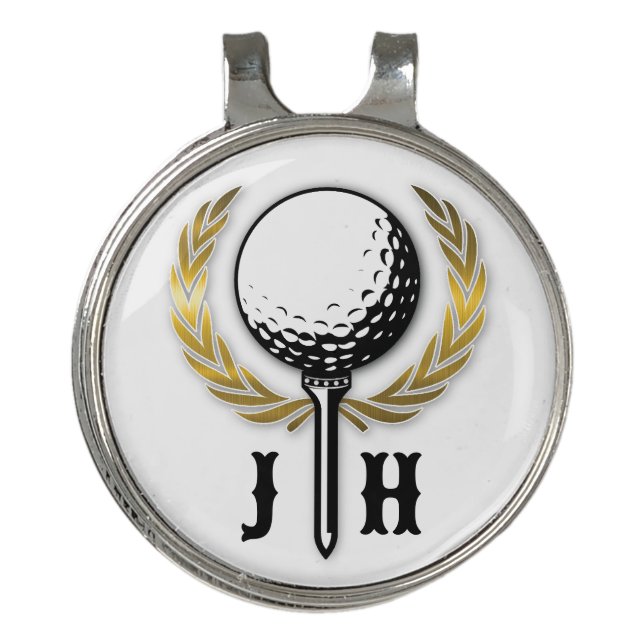 Elegant Golf Monogram Design with Gold Wreath Hat Clip (Front)