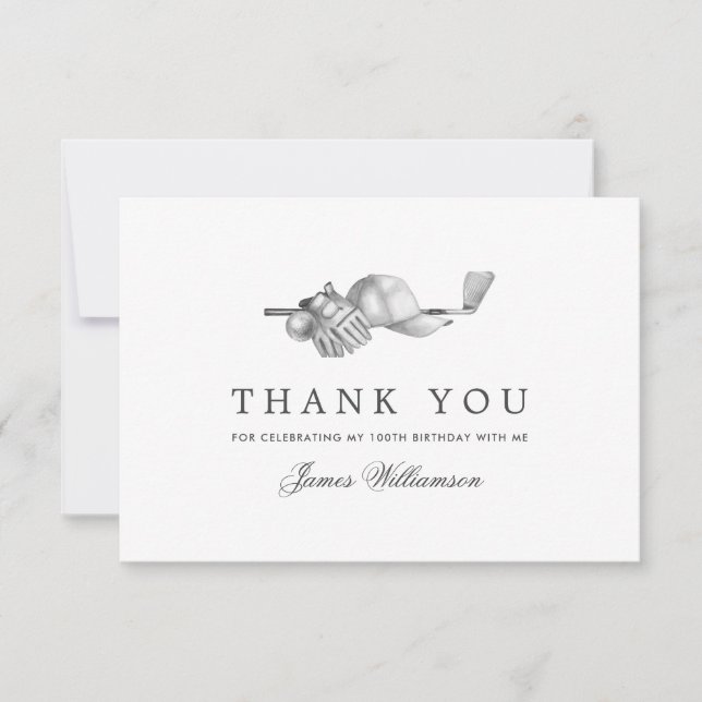 Elegant Golf Theme 100th Birthday Thank You Card (Front)