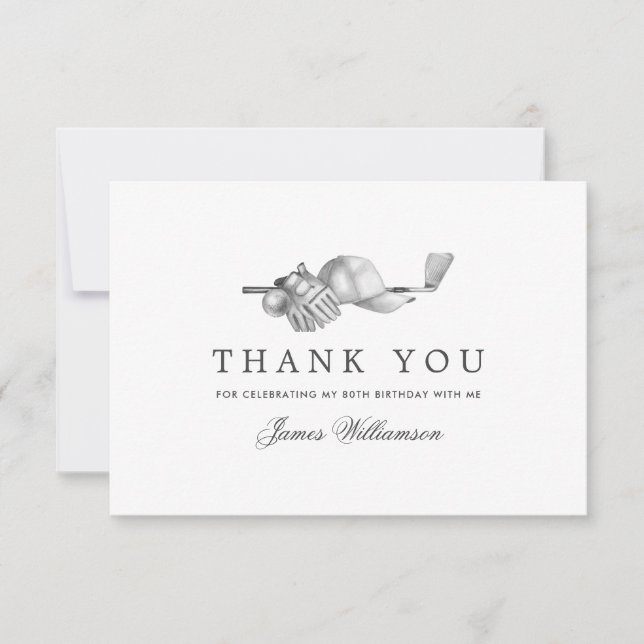 Elegant Golf Theme 80th Birthday Thank You Card (Front)