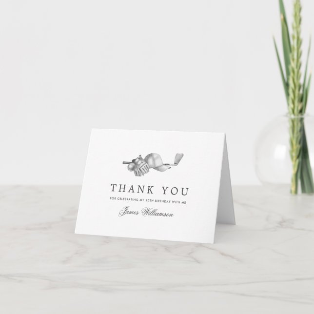 Elegant Golf Theme 90th Birthday Thank You Card (Front)
