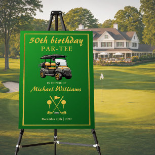 Elegant Golf Theme Cart Green Gold 50th Birthday Foam Board