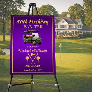 Elegant Golf Theme Cart Purple Gold 50th Birthday Foam Board