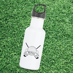 Elegant Golf Theme Design & Player's Name Golfer Stainless Steel Water Bottle