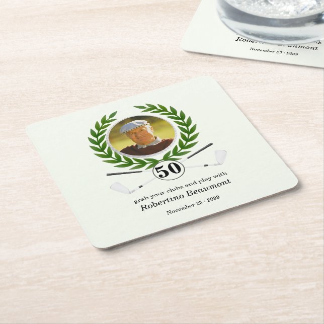 Elegant Golf Theme Player Experience 50th birthday Square Paper Coaster (Angled)