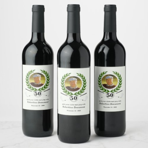 Elegant Golf Theme Player Experience 50th birthday Wine Label