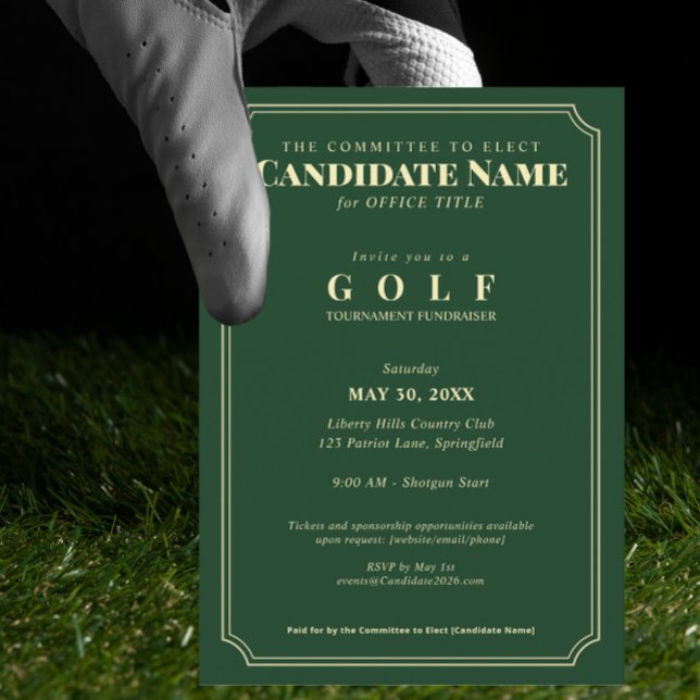 Elegant Golf Tournament Fundraiser Invitation (Elegant Golf Tournament Fundraiser Invitation Golf Country Club Candidate Fundraiser Campaign)