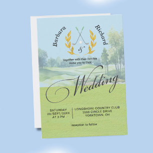Elegant Golf Wedding Watercolor Golf Course  Invitation