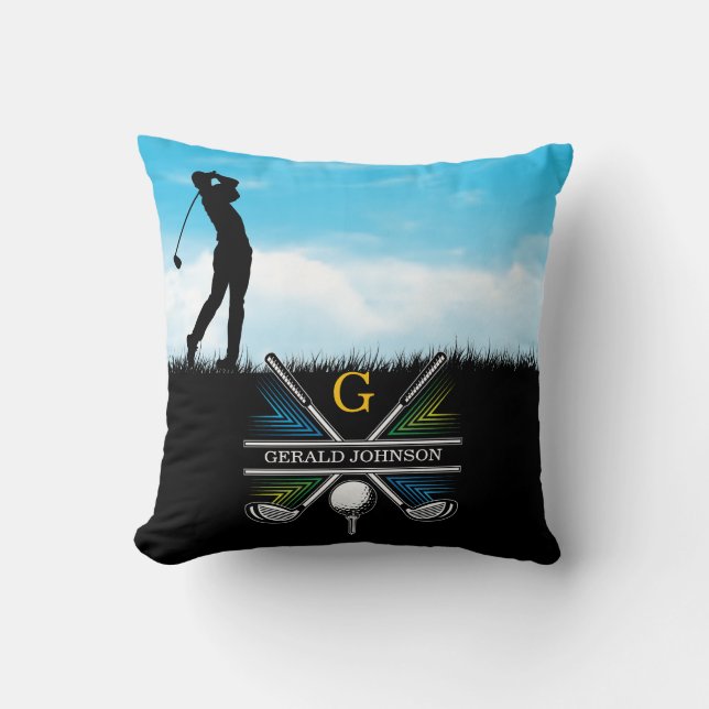 Elegant Golfer Custom Monogram Design Throw Pillow (Front)