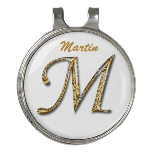 Elegant Golfer Gold Letter M Monogram Initial Golf Hat Clip