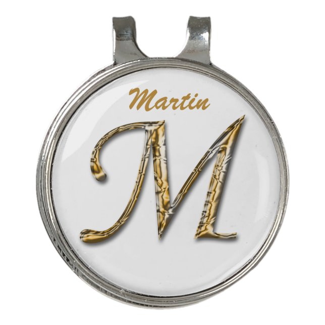 Elegant Golfer Gold Letter M Monogram Initial Golf Hat Clip (Front)